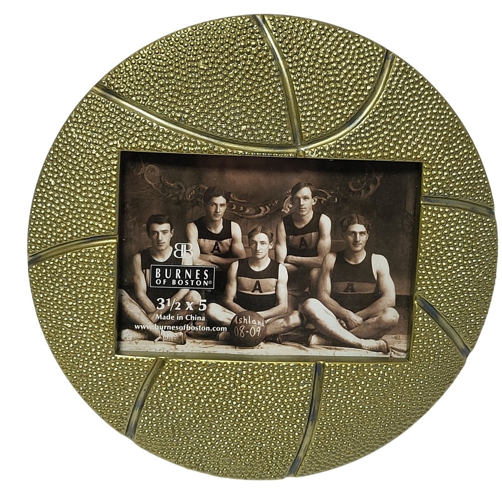 Burnes of Boston‎ Basketball Photo Frame Gold Textured Round 3.5x5 Sports Decor